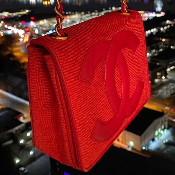 Chanel Deauville Red Canvas Logo Satchel Bag - Picture 2 of 5